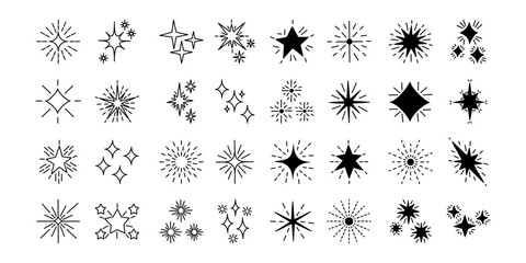 Set stars sparkle compositions. Shine Effect Sign Vector Design.