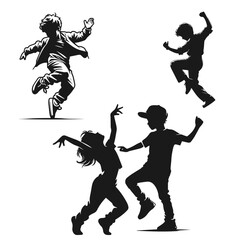 Dancing kids set vector silhouette isolated on white background
