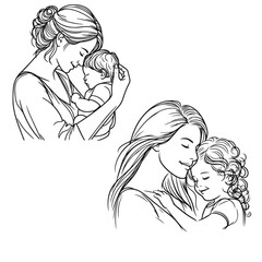 Beautiful Mother and son vector silhouette isolated on white background