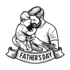 Beautiful Father and son on FATHER'S DAY vector silhouette isolated on white background