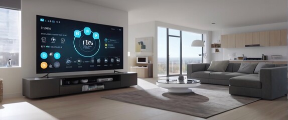 illustrate the concept of the Internet of Things with an image of a smart home, featuring various connected devices and appliances, shot from a low angle with a wide-angle lens generative AI