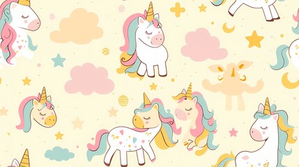A magical unicorn pattern with stars and clouds