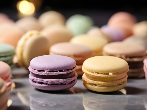 colorful macaroons on a wooden table