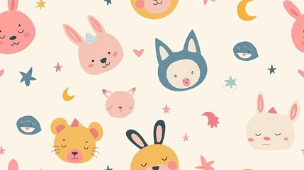 Obraz premium Adorable animal illustrations with a dreamy whimsical vibe