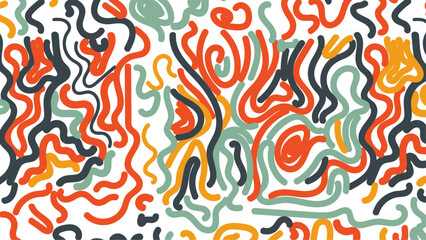 Colorful line doodle seamless pattern. Creative minimalist style art background, trendy design with basic shapes. Modern abstract color backdrop.