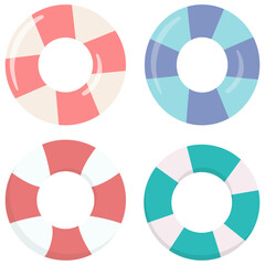 Pool striped floats flat icon set isolated on white background.