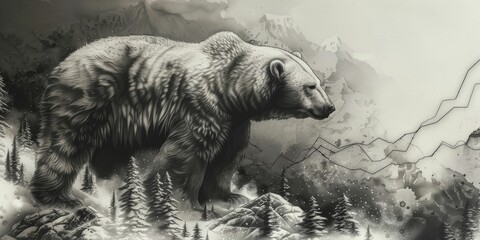 Analyzing the convergence of climate change on economic dynamics and wildlife conservation through a polar bear's silhouette.