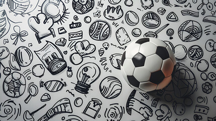 Soccer ball in goal is in net in white color. Generative AI. high quality illustration,Soccer ball drawn on chalkboard. White chalk and balckboard,Traditional soccer game with a leather ball


