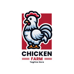 Chicken Farm Logo Illustration. Rooster Mascot Design. Suitable for T-shirt, Badge, Emblem, Print, Business, Brand, Fast Food, Culinary Brand, Restaurant. Vector, Editable Color