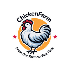 Chicken Farm Logo Illustration. Rooster Mascot Design. Suitable for T-shirt, Badge, Emblem, Print, Business, Brand, Fast Food, Culinary Brand, Restaurant. Vector, Editable Color