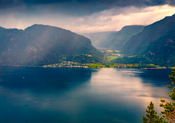 Rainy morning view of Tingvollfjorden flord, Sunndal Municipality in More og Romsdal county. Great...