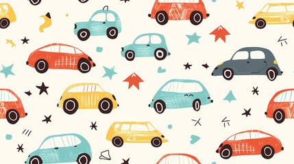 Colorful cars and shapes pattern for playful vibes