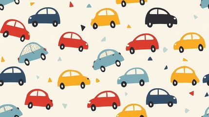 Colorful cartoon cars on a playful patterned background