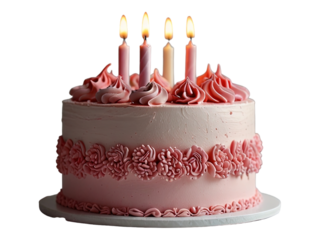 pink birthday cake isolated on transparent background