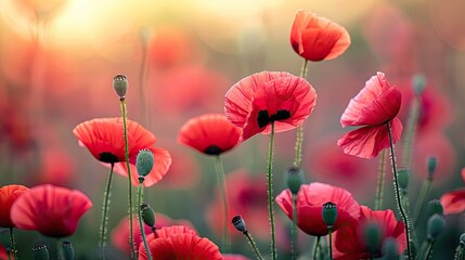 Obraz premium The field is adorned with vibrant poppy blossoms