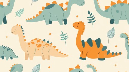 Obraz premium Colorful dinosaurs roam a whimsical patterned landscape