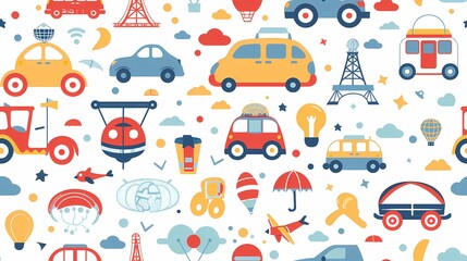 Naklejka premium Colorful pattern of transportation and travel icons