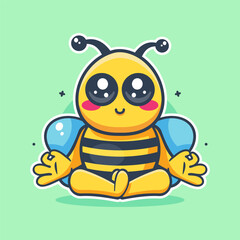 calm bee animal character mascot with yoga meditation pose isolated cartoon in flat style design 
