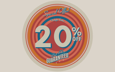 UP TO 20% OFF DISCOUNT EMBLEM STAMP VECTOR ILLUSTRATION