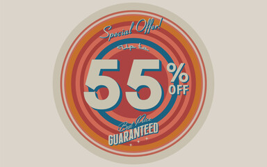 Fototapeta premium UP TO 55% OFF DISCOUNT EMBLEM STAMP VECTOR ILLUSTRATION