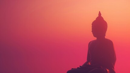 Silhouette of a Buddha statue against a soft, gradient background