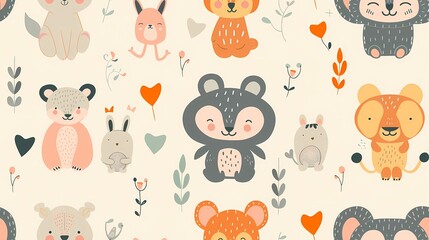Cute cartoon animals and nature elements pattern