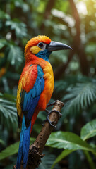 Fototapeta premium Vibrant, exotic bird in sunlight in a tropical garden