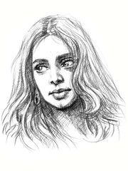 woman face pencil drawing for card decoration illustration