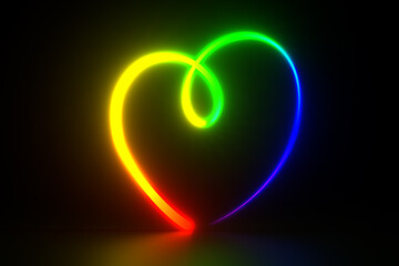 neon heart on dark background. 3D illustration