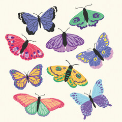 Butterfly icon set with painting style