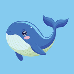 Fototapeta premium Cute Blue Whale Swimming Cartoon Vector Icon Illustration Animal Nature Icon Isolated Flat Vector