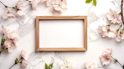 Empty frame design. Romantic blossoms invitation card mockup