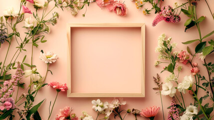 Empty frame design. Modern spring floral invitation card mockup