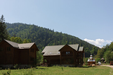 Beautiful sunrise in mountains with white fog below panorama