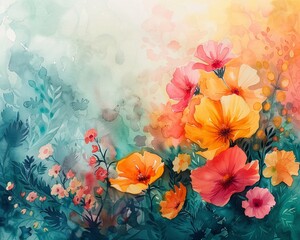 An abstract watercolor background with fluid, colorful layers and elements suggesting a dreamlike landscape