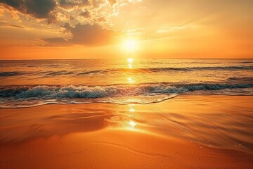 Vibrant sunset over a beautiful serene beach landscape