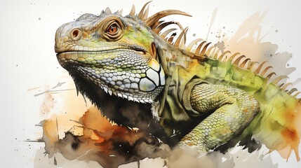 Obraz premium A watercolor painting of a green iguana.