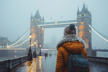 Enigmatic Elegance: Female Explorer in London Fog
