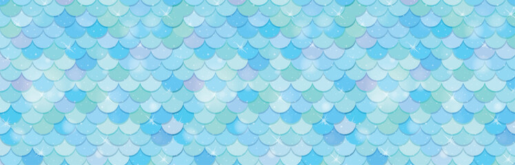 Seamless pattern of overlapping fish scales in blue tones