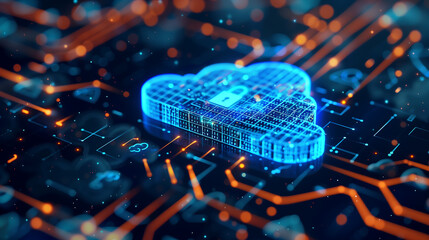  cloud with padlock icon technology concept with digital data and cloud icon on blue background, online storage system, history information, data connection, internet network, cyber security