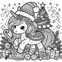 A coloring page of a cartoon unicorn image art photo has illustrative meaning card design illustrator.