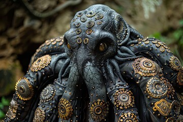 Fototapeta premium Serpent God: Gothic Robes Unveiled in Mysterious Darkness