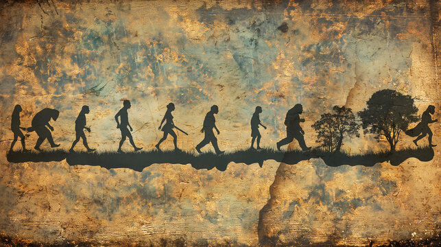The evolution of man from ape to modern man.