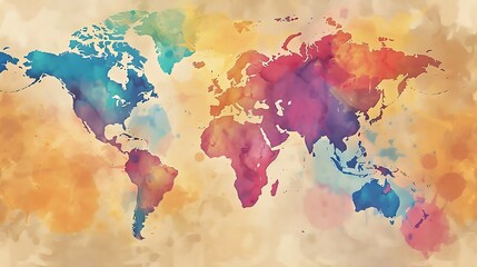 Naklejka premium a world map with a watercolor aesthetic, abstract interpretation of a global map