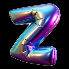 letter Z made with foil holographic birthday balloon, white background