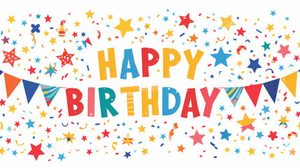 Happy Birthday illustration background with colorfully written Happy Birthday on white background