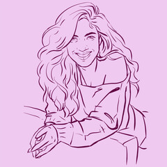 a long hair girl in dress vector for card decoration illustration