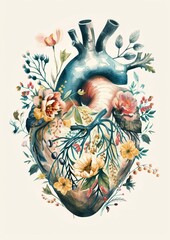 Botanical Heart Illustration in Watercolor Pastel