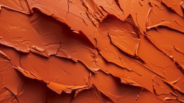 An orange backdrop streaked with red exudes a gritty, grainy feel, reminiscent of terracotta in its pared-down abstraction.
