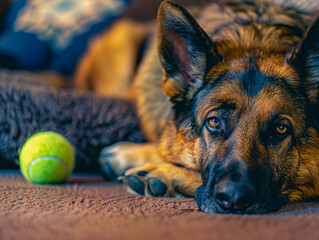 A german shepherd dog resting on the couch.